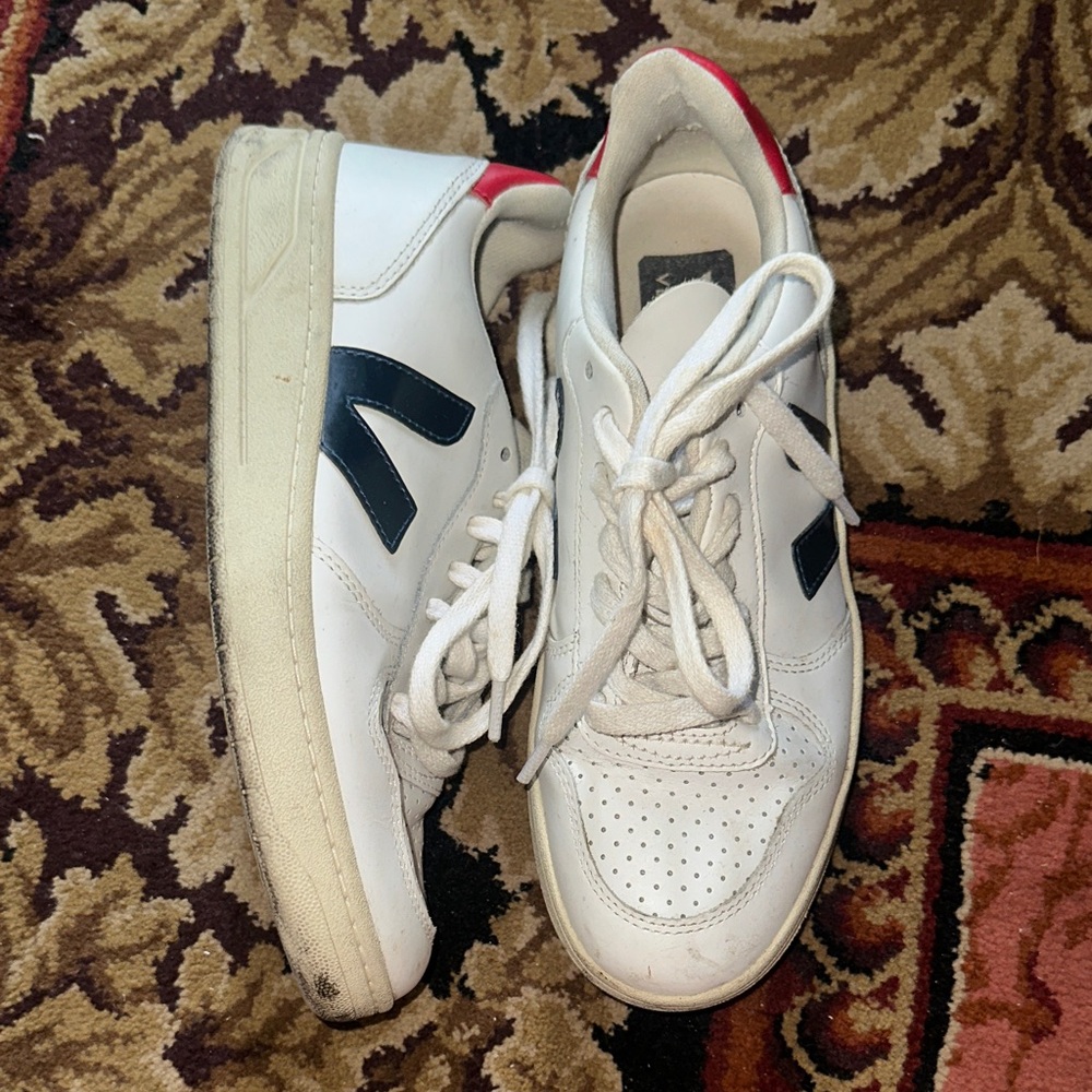 Veja White Sneakers with Red Heel Accents
